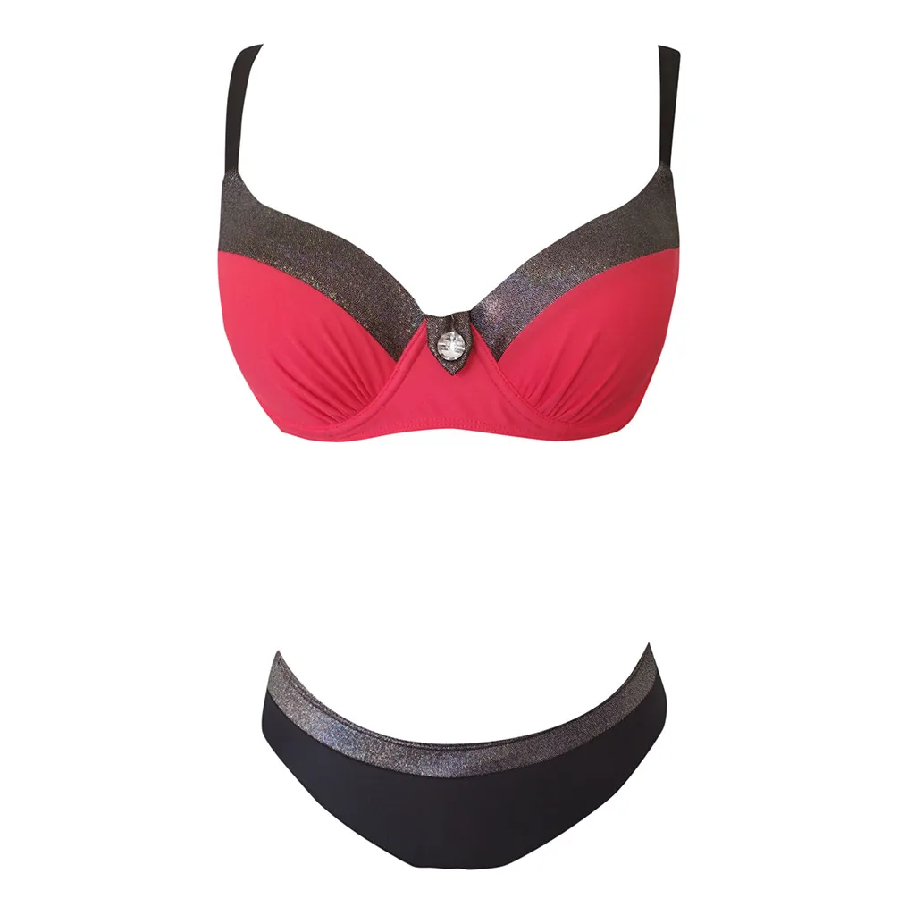 Женский однотонный красный розовый синий черный бюстгальтер пуш-ап со средней талией комплекты бикини купальник купальный костюм Пляжная одежда Летний пляж