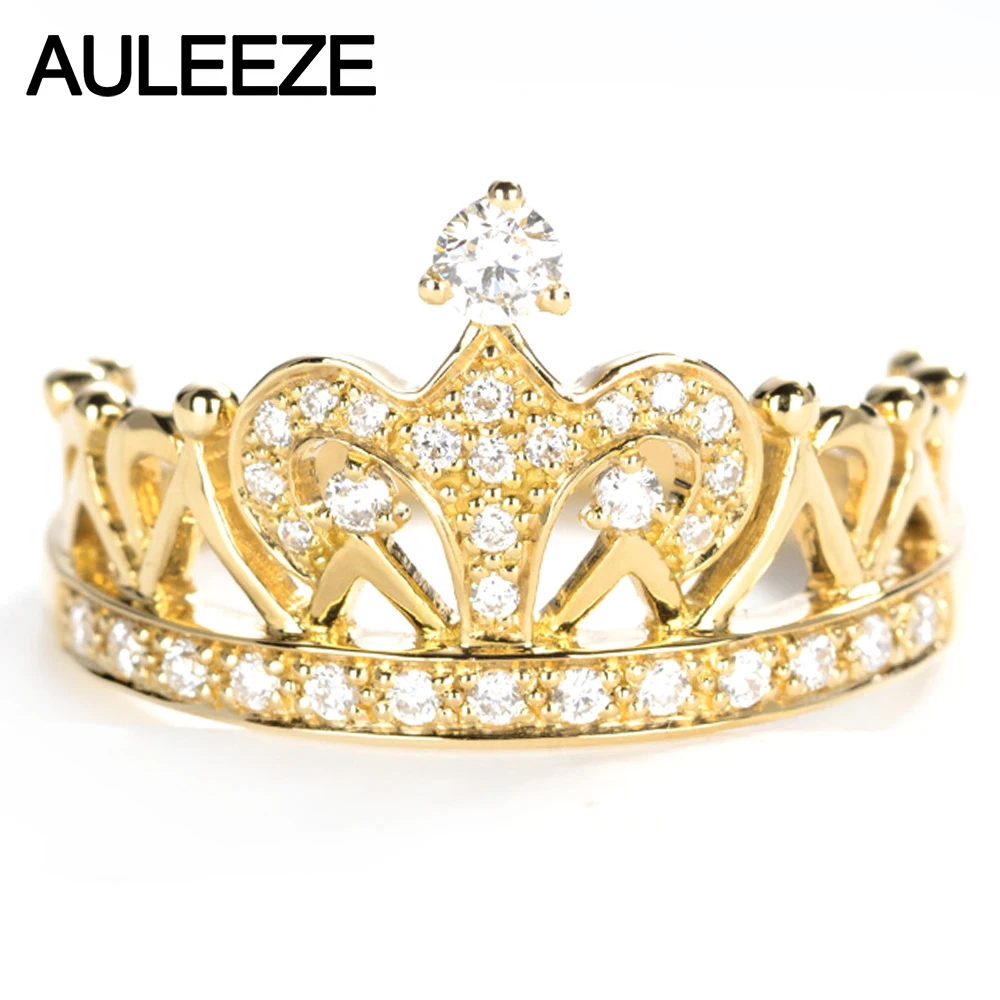 Женское кольцо из 18-каратного желтого золота с короной и круглым бриллиантом 0 3