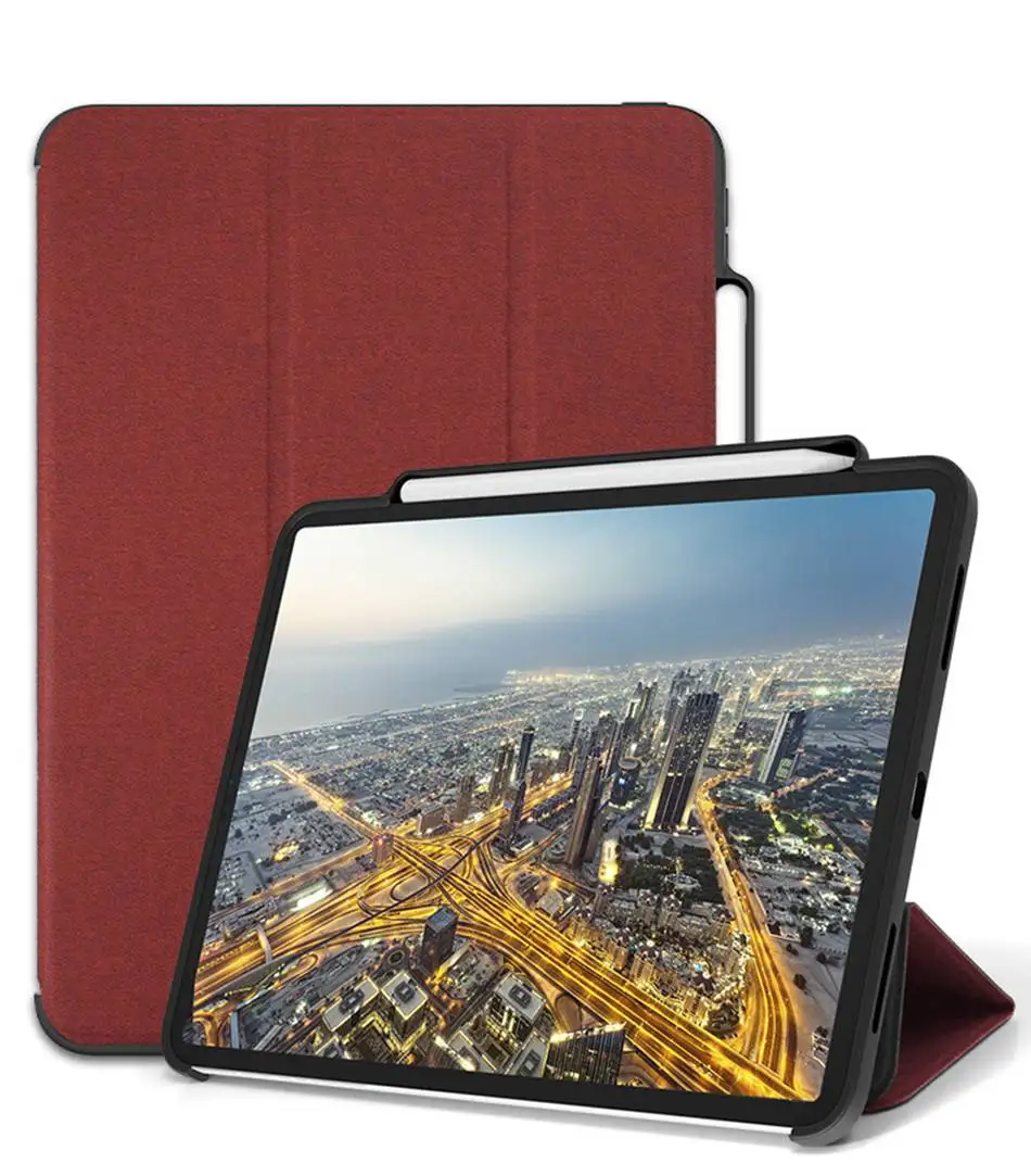Red Для iPad Pro 12.9 Чехол Карандаш Держатель Ткань Кожа Микрофибра Внутренняя Смарт-Чехол Для iPad Pro 12.9 A1876 A2014 A1895 A1983 Бизнес-Люкс Ультра Тонкий Тонкий Чехол Протектор Кожи Shell Coque Чехол - Цвет: Red