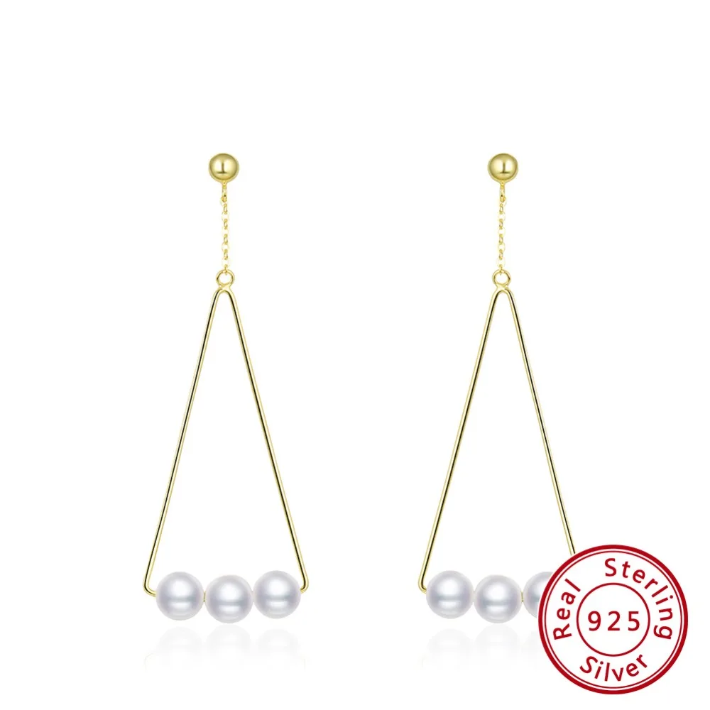 ORSA JEWELS чистое серебро 925, треугольная форма, жемчужные женские длинные висячие серьги из стерлингового серебра, новые серьги, ювелирные украшения SE152-P