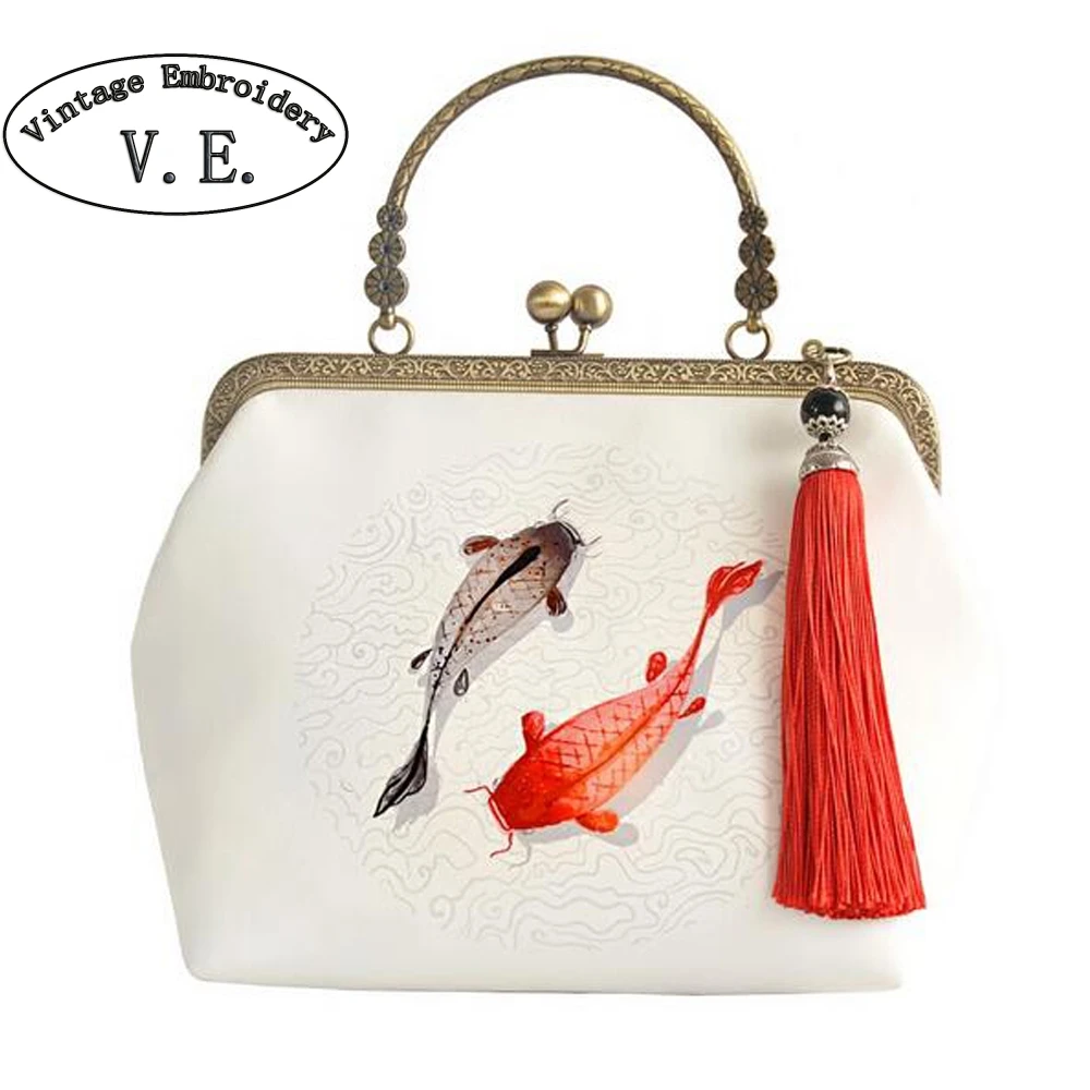 Винтажный женский клатч с вышивкой и цепочкой в виде рыбки китайская династия