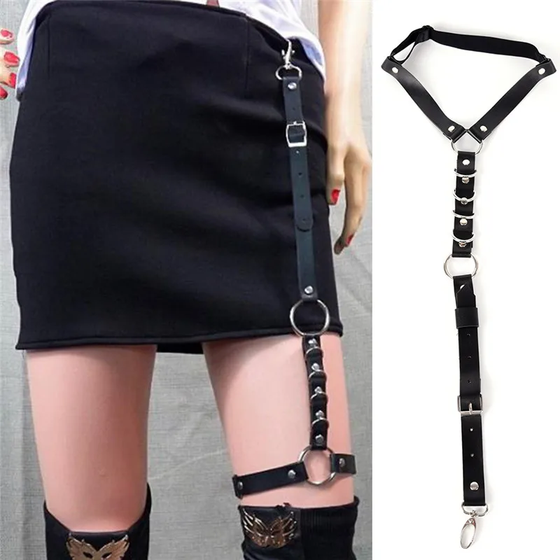 

Men Women Fashion Harajuku Single Strap Clip Leather Punk Suspender Hook Adjustable Leg Ring Handmade Sock Garter Unisex