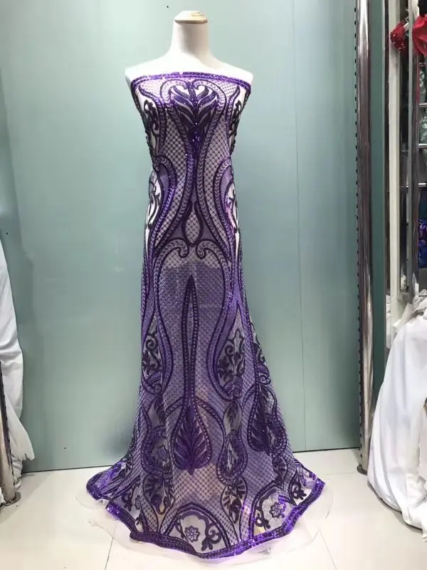 Нигерийская кружевная ткань 2019 Высококачественная с блестками свадебная светло