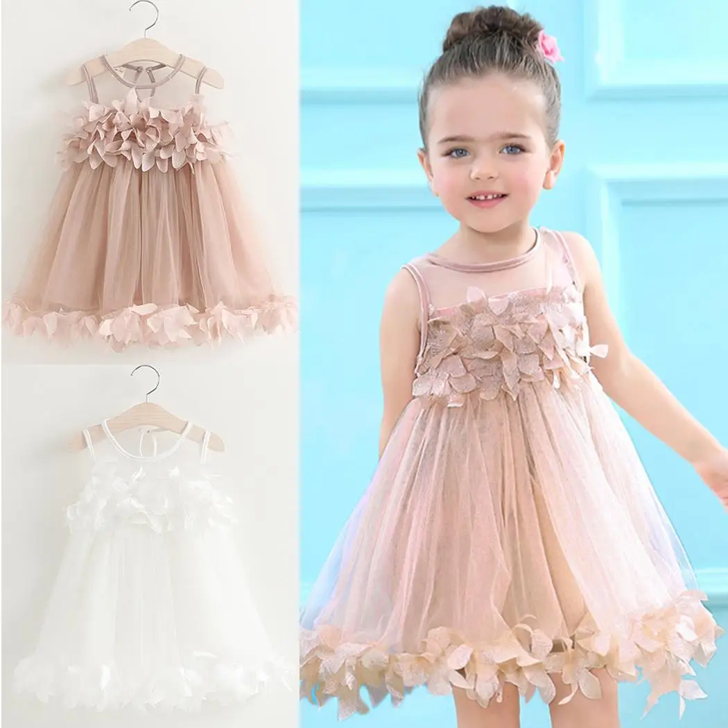 New Kids Children Solid O-Neck Sleeveless Everyday Holiday Floral A-line Girls Cute Summer Casual Dress | Детская одежда и обувь