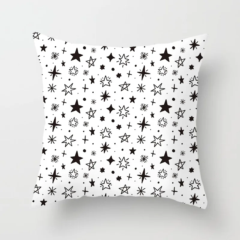 Черно белый полиэстеровый чехол для подушки с геометрическим рисунком|cushion cover