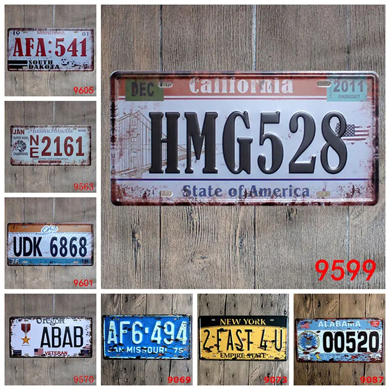 Retro Vintage Car License Metal Plate Plaque Number Tin Signs Bar Pub Cafe Decor Sign Garage Painting Sticker |
