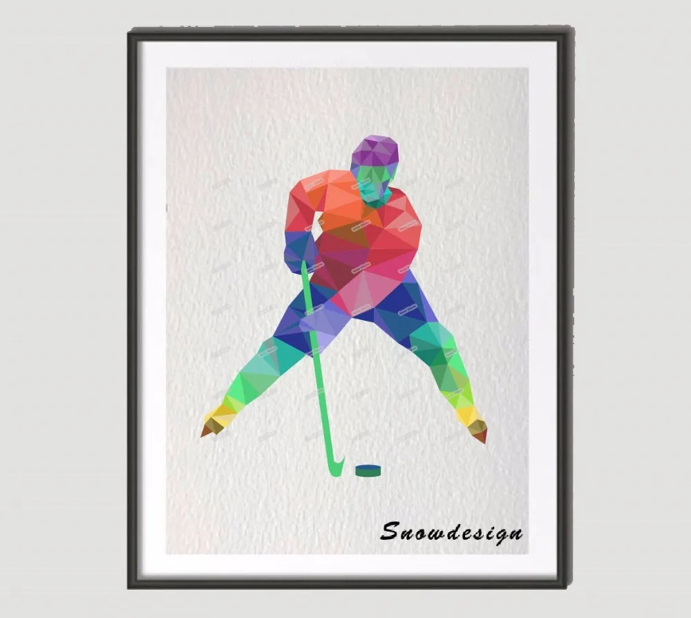 Low Poly современный геометрический Коралл Хоккей с шайбой Холст Картина настенный