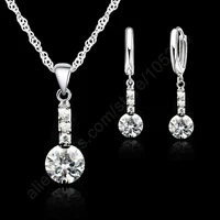 shining cubic zirconia 925 sterling silver jewelry sets pendant necklace earring singapore chain woman dress gift