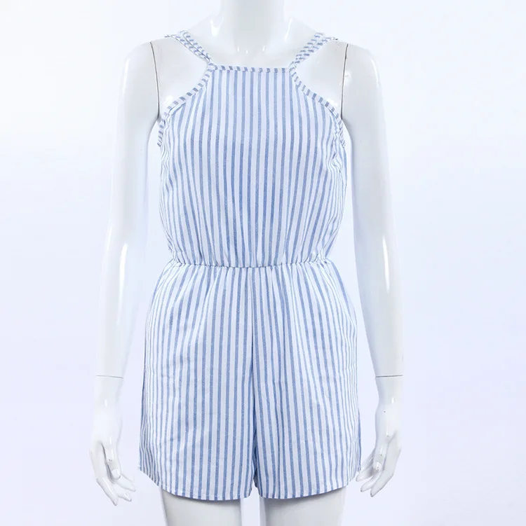 Summer Women's Playsuits Sleeveless Backless Striped Female Romper Short Trousers Bodycon Blue Body ONY14 | Женская одежда