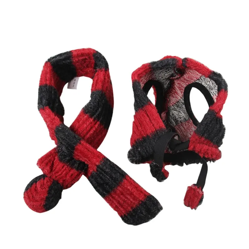 Autumn Winter Pet Knitted Hat Scarf Dog Coats Warm Products Clothes Puppy adjustable neck tie 2-piece set | Дом и сад