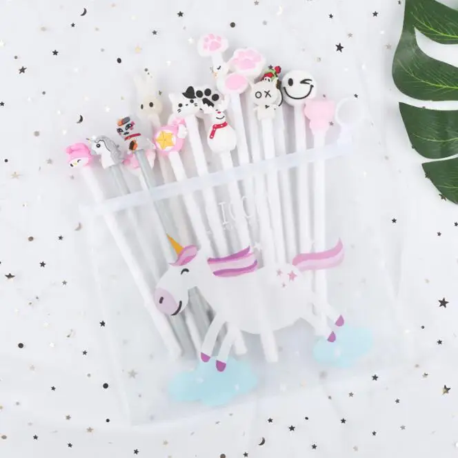 White Style 20 шт. с бесплатной сумкой для карандашей креативная Kawaii мультфильм черные чернила школьная гелевая ручка для письма ручка для школы офиса канцелярские принадлежности - Цвет: White Style