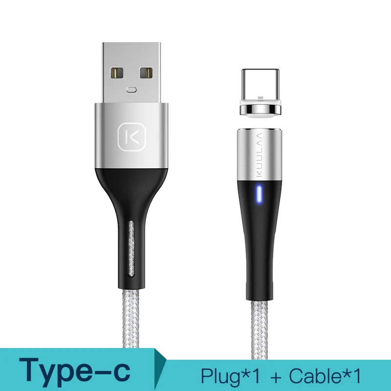 KUULAA Магнитный кабель Micro USB C 3A Быстрая Зарядка адаптер для iPhone samsung XiaoMi зарядное устройство магнит Быстрая зарядка usb type-C шнур - Цвет: Silver For Type-C