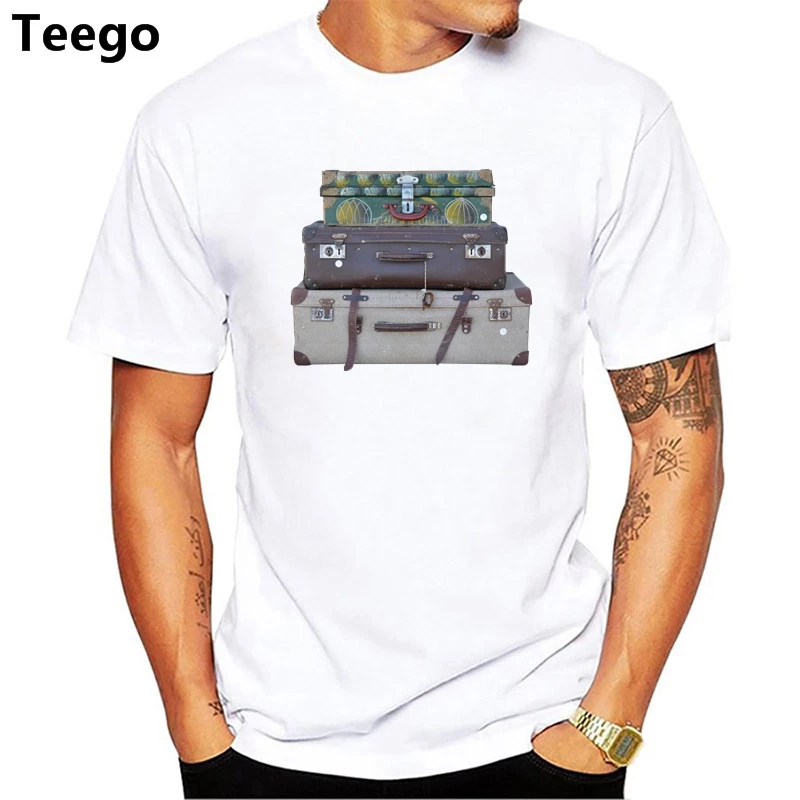 Белые футболки для мужчин ретро наложения дорожные сумки принт винтажные