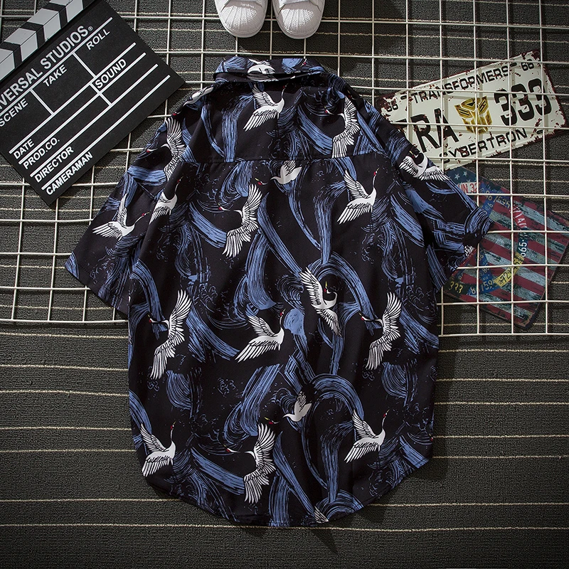 Мужская Повседневная рубашка в стиле хип хоп с коротким рукавом и изогнутым