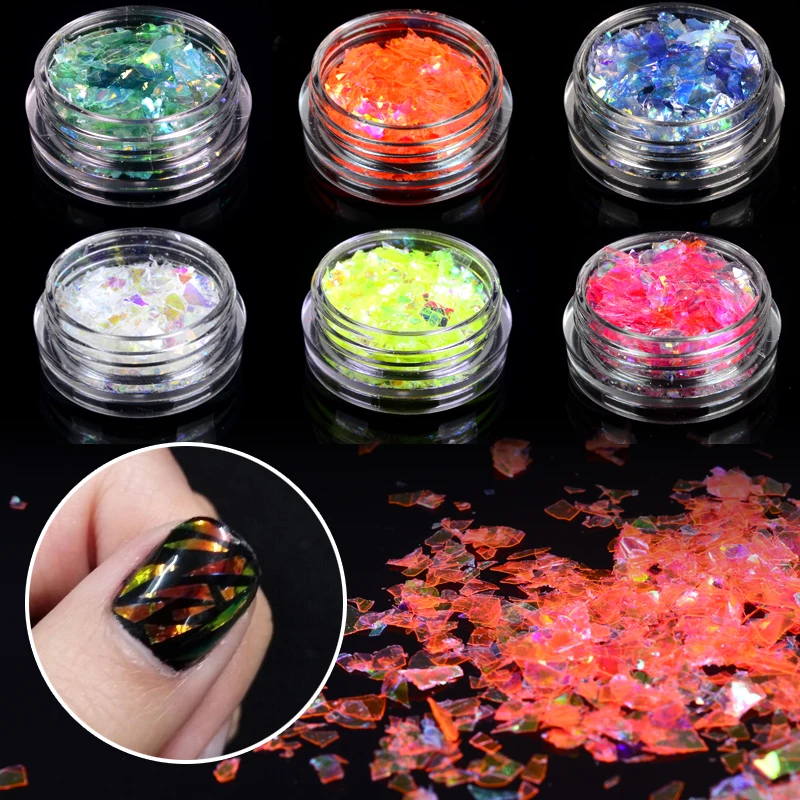 

1 Pot DIY Shattered Glass Holographic Foils Nail Art Accessory Glitter Powder Sequins Dust For UV GEL Acrylic Decoration Tips