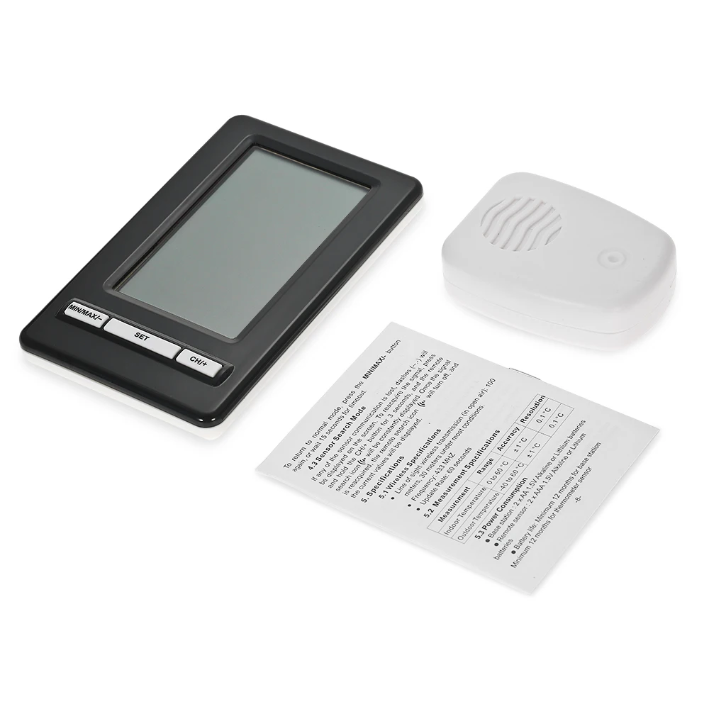 LCD Digital Wireless Thermometer Indoor and Outdoor Temperature Measurement C/F Max/Min Value Display 12H/24H Clock | Дом и сад