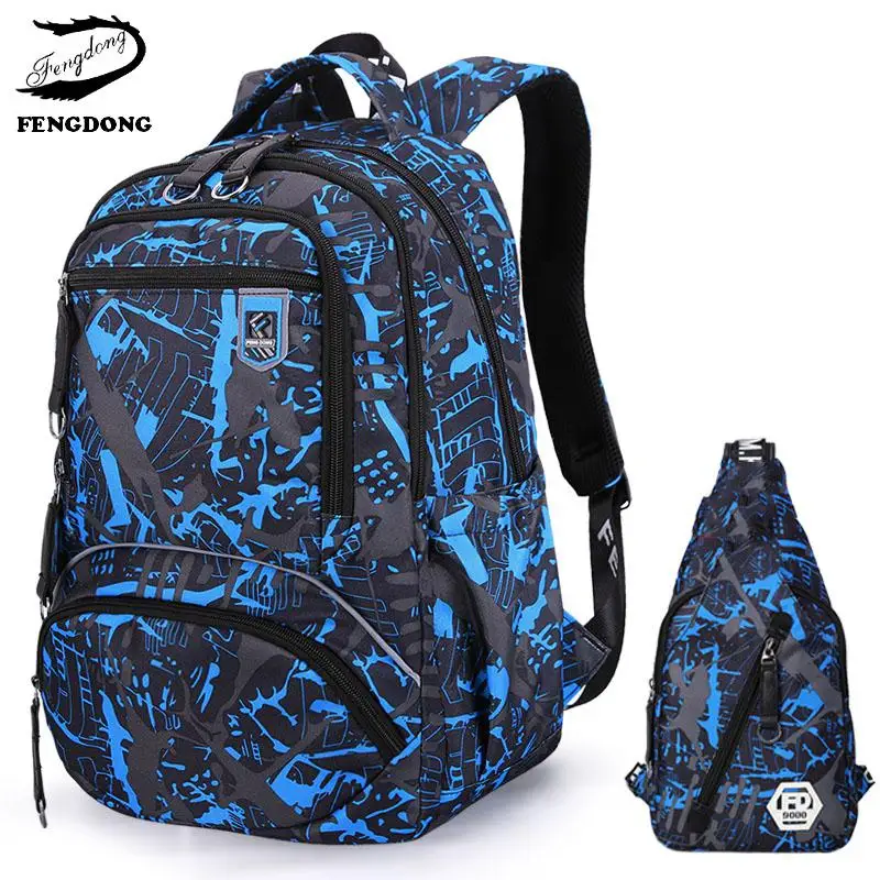 Blue 2 pcs Модные школьные сумки для подростков, школьные сумки, водонепроницаемый студенческий рюкзак, Большой Вместительный рюкзак, рюкзак, сумка через плечо, рюкзак - Цвет: Blue 2 pcs