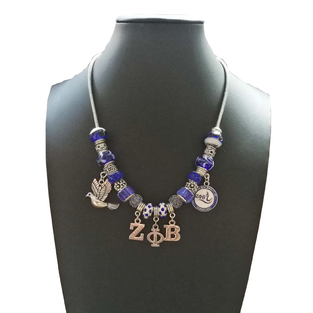 Европейский стиль винтаж посеребренный Шарм Pandor Zeta Phi Beta Sorority греческий ZPB DIY Шарм ожерелье браслет украшения - Окраска металла: Necklace