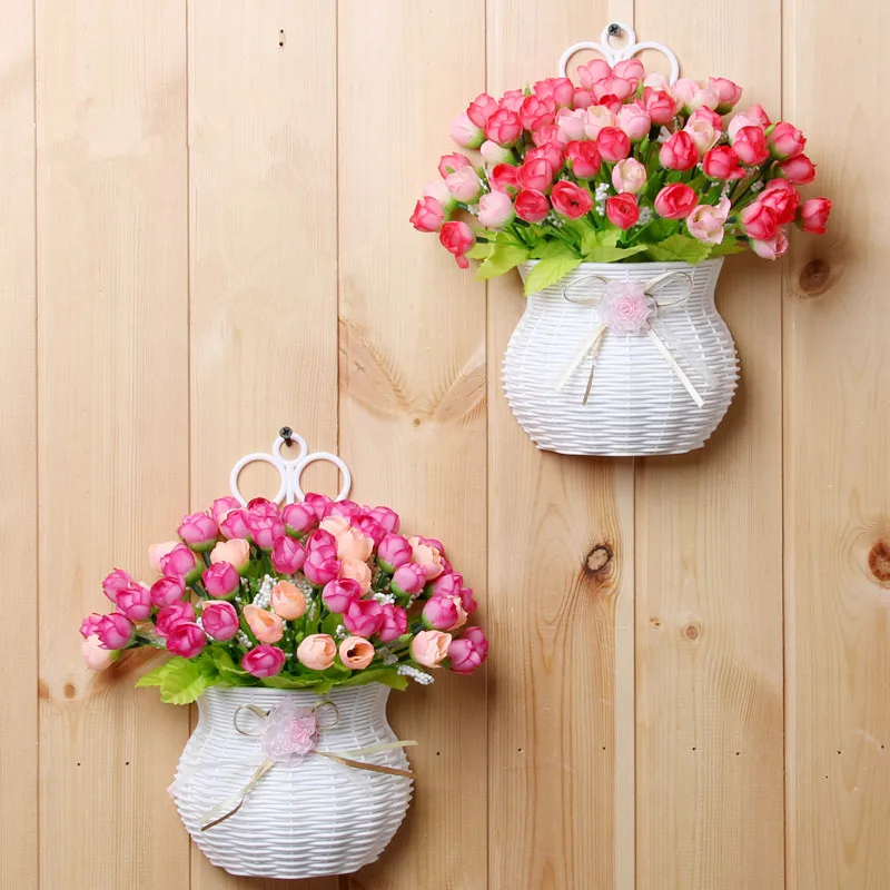 Пластиковая ваза с шелковыми цветами подвесная корзина контейнер для цветов