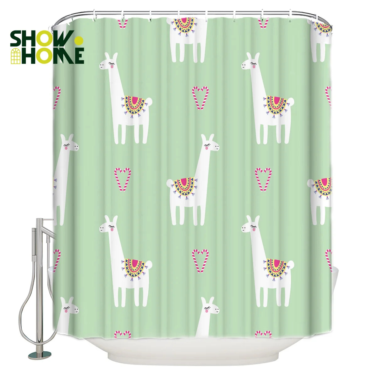 

SHOWHOME занавеска для душа Kawaii Мультфильм лама рождественский стиль занавеска для душа занавеска для ванной домашний декор