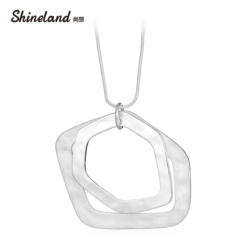 Shineland Punk Unisex Big Chunky Necklace Alloy Chain Silver Color Geometric Hollow Pendant Statement Bijoux for Women Men Gift | Украшения