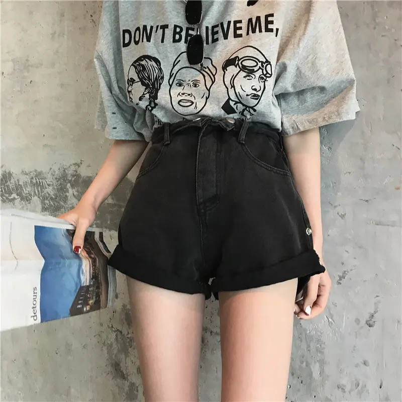 

Alien Kitty Spring Summer Buttons Fresh 2019 Fashion Hot High Waist Casual New Female All-Match Denim Short Plus Size 2 Colors