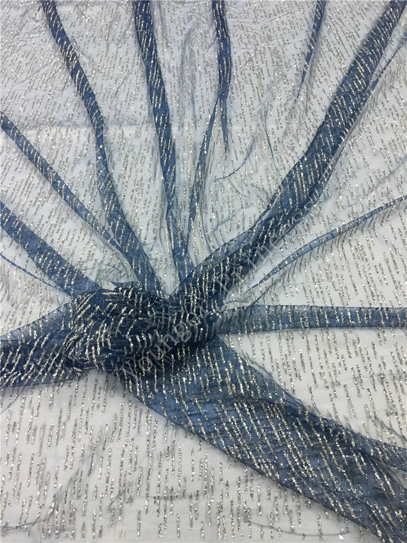 5 ярдов/партия блестящее темно синее Сетчатое серебряное кружевное YG 50 с