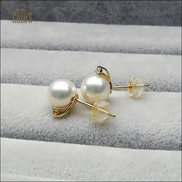 Серьги-пусеты с искусственным жемчугом Akoya 18 k желтое золото AAA белый 8 5-9 мм |