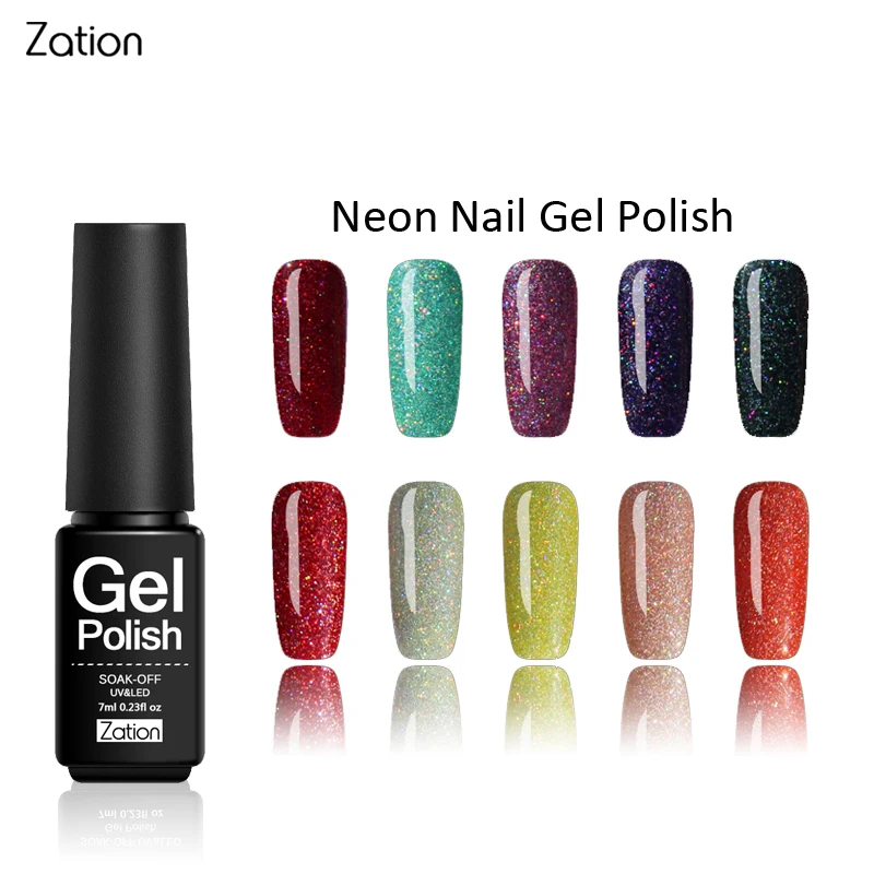 Зация Блеск Гель флуоресценции Гвозди Glow Лак для ногтей Shimmer Эмаль Bling Лаки