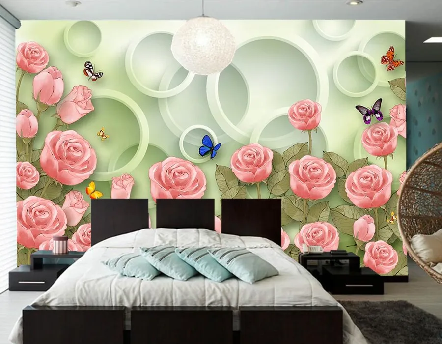 Настенные 3D обои ручной росписи с цветами розами бабочками мечтами для гостиной