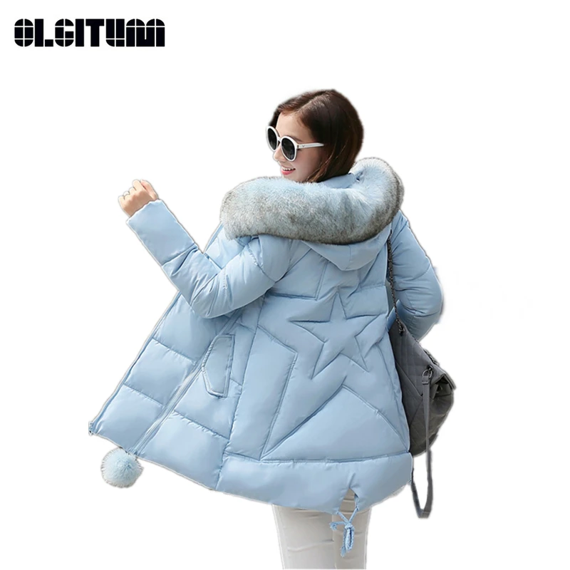 

S-6XL 2020 New Women Winter Cotton Jacket Warm Long Slim Thick Cotton Coat with Big Fur Collar Pocket Hair Ball Mujer Casaco