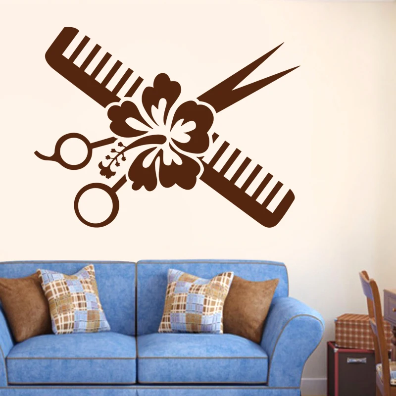 

Barber Shop Sticker Name Scissors Hair Salon Decal Neutral Haircut Poster Vinyl Wall Art Decals Decor Windows