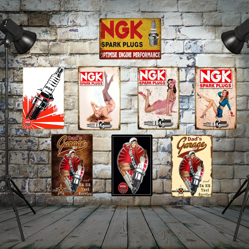 Dad's Garage Настенный декор Miss свечи зажигания NGK оловянные знаки - Цена: 