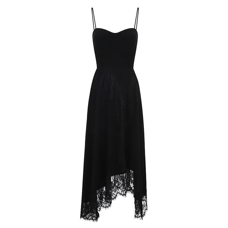 Женское вечернее платье трапеция Max Spri черное однотонное на тонких бретельках