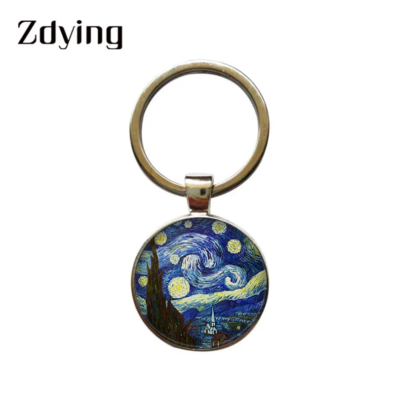 Брелок для ключей с изображением Ван Гога звездная ночь стеклянный камень ночное