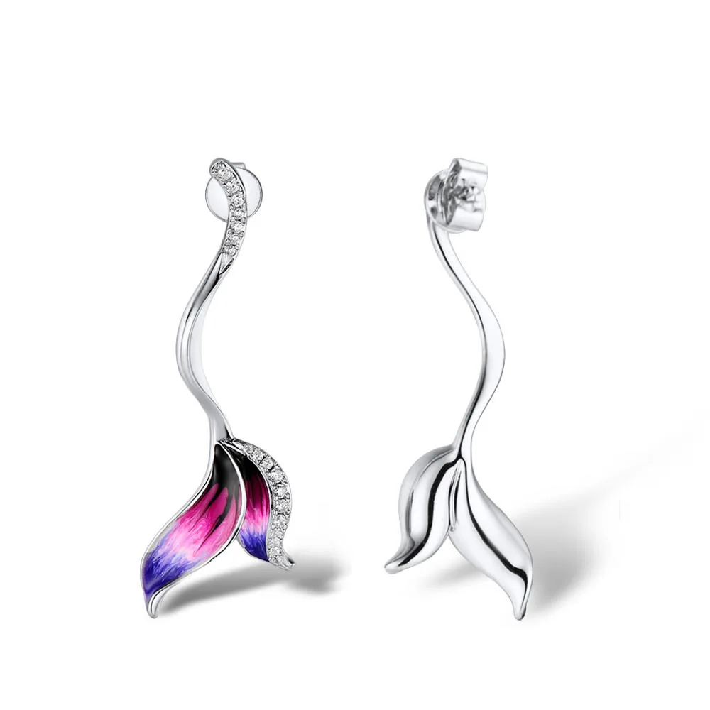 

Women'searring popular red purple color book leaf type gradient jewelry cubic zirconia inlaid earrings 30M332