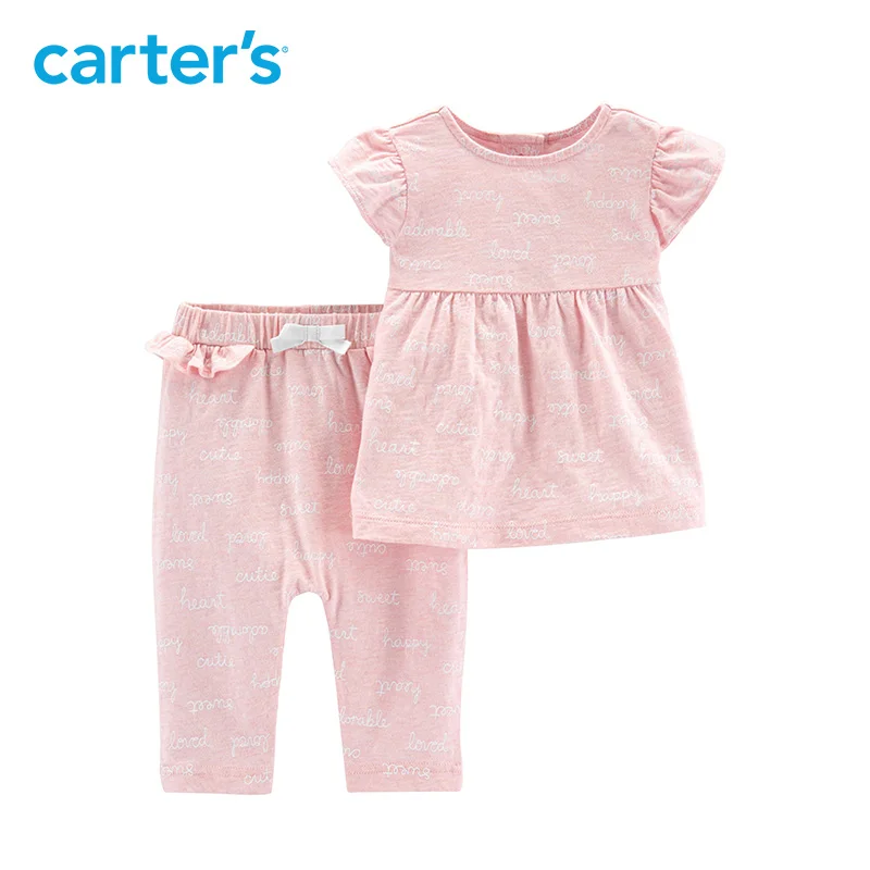 Carters Детские Одежда для девочек 2019 Весна Лето Мода 2 частей лозунг Slub трикотаж Top