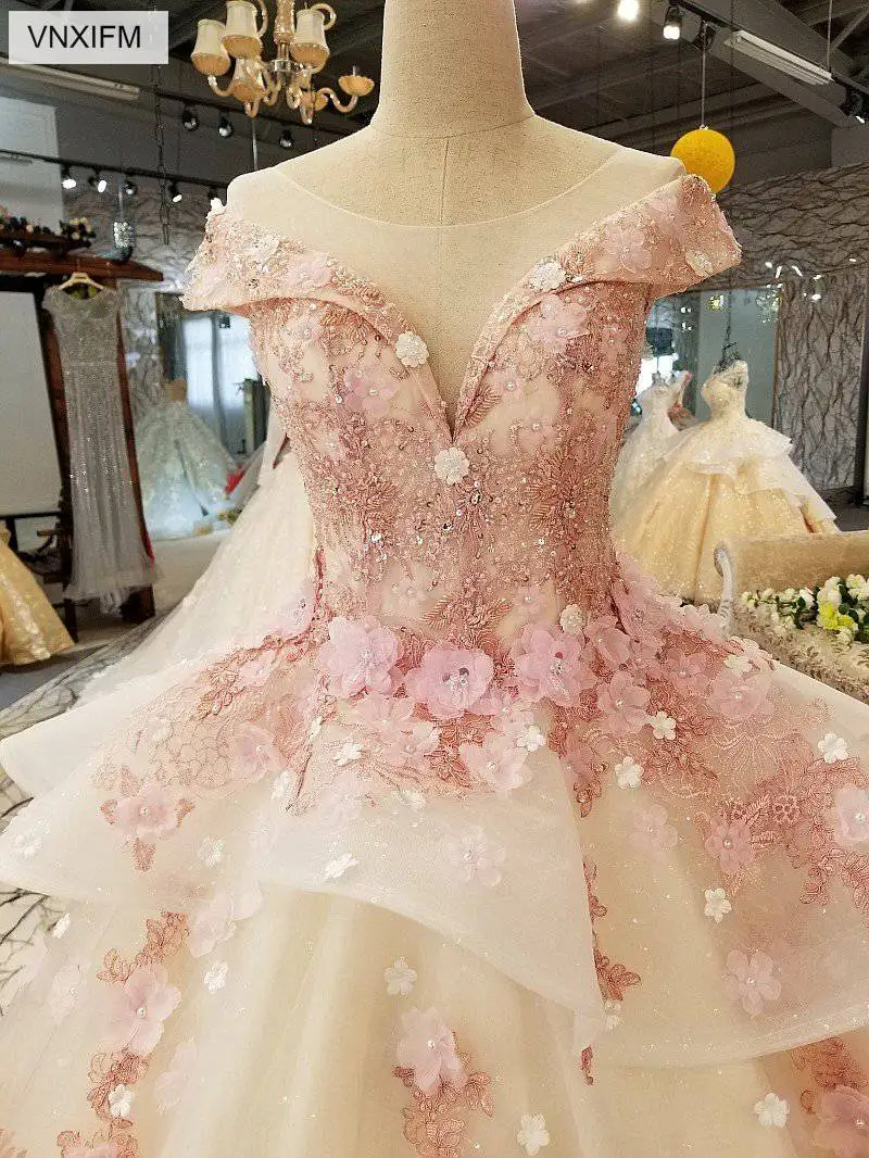 VNXIFM 2019 Розовое Бальное Платье vestidos с круглым вырезом De Noiva аппликации коротким