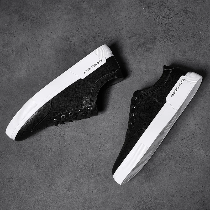 Skate Shoes for Male Black White Man Casual Autumn Winter Footwear Adult PU Leather Rubber Sole Classic | Обувь