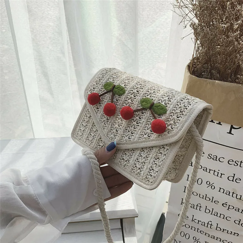 Женская Соломенная пляжная сумка Boho плетеная тканевая тоут с экзотическими