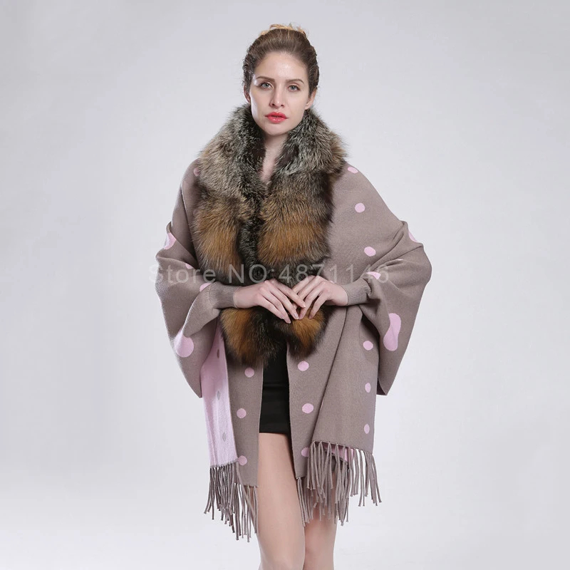 Spring Autumn women lady noble DOT genuine red fox or silver fur collar shawl real bat coat Pashmina overcoat clothes | Аксессуары для