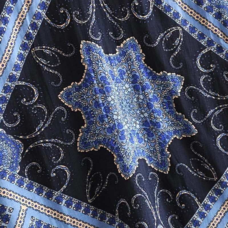 Женская блузка с длинным рукавом Boho винтажная синяя принтом 2019 | одежда