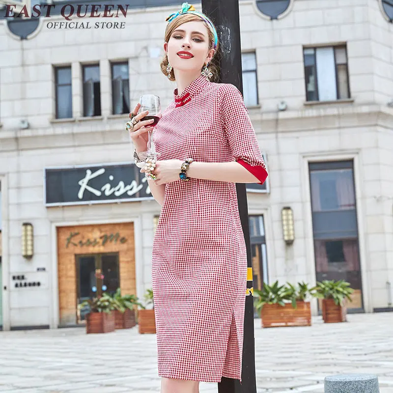 Современное платье Ципао женское современное китайское короткое красное