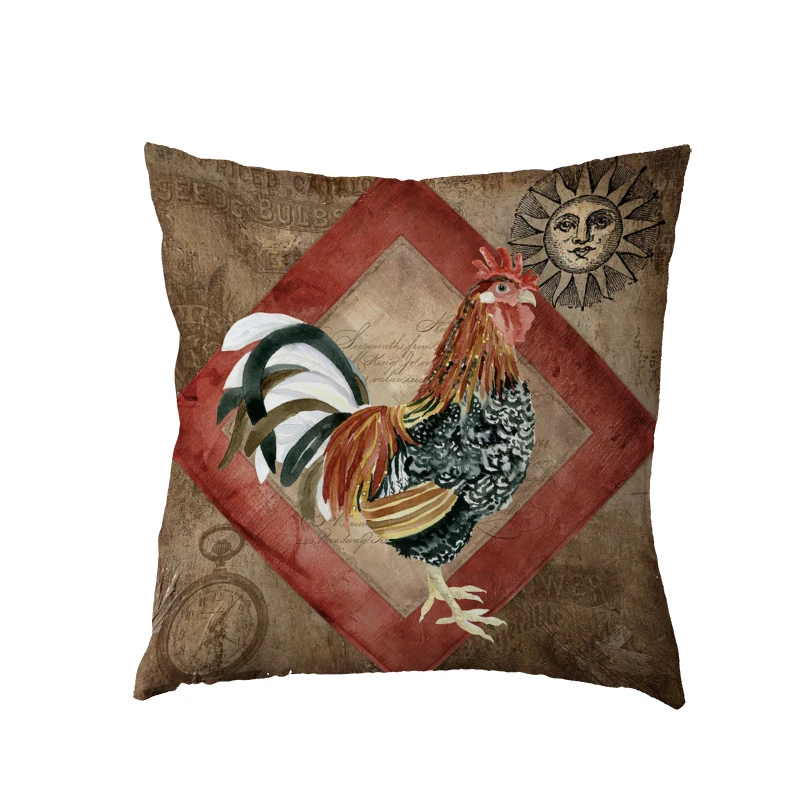 White Cushion Cover Vintage Rooster Beautiful Feathers Throw Pillow Case Geometric GIfts Home Living Room Decoration | Дом и сад