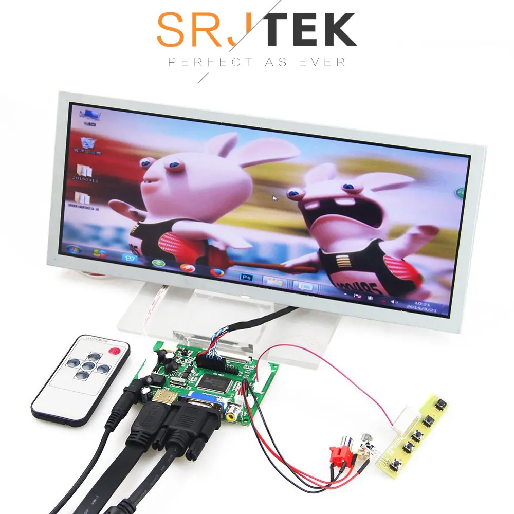 

SRJTEK 12.3" LCD Display Screen Monitor Driver Board Controller Remote LQ123K1LG03 VS-TY2662-V1 HDMI VGA 2AV For Raspberry Pi 3