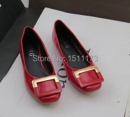 Fast shipping Square buckle all-match square Shoes Flats big code loafers patent leather Women's shoes | Обувь