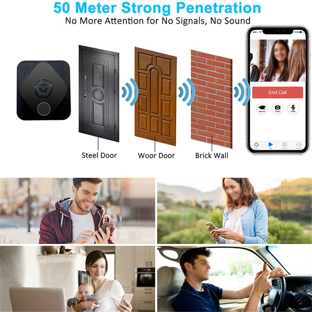 2MP 1080P беспроводной визуальный WIFI дверной звонок Домофон | Безопасность и защита