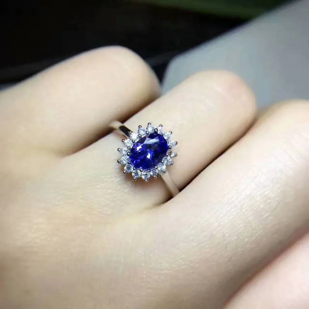 Кольцо женское из серебра 925 пробы с натуральным синим танзанитом|tanzanite stone ring|jewelry