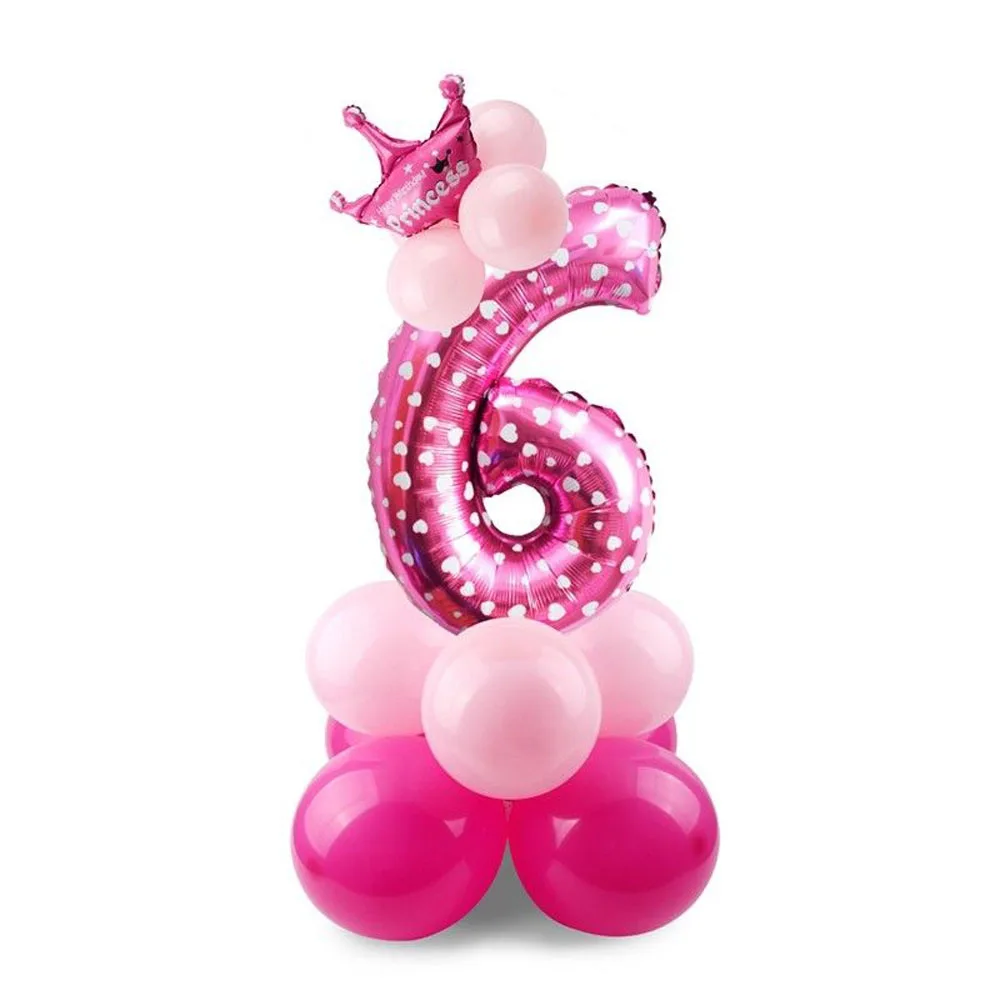 pink 6 Розовый номер фольги стенд воздушные шары комплект 1, 2, 3, 4, 5, 6, 7, 8, 9 лет с днем рождения украшения Дети девочка ребенок душ Golobos - Цвет: pink 6