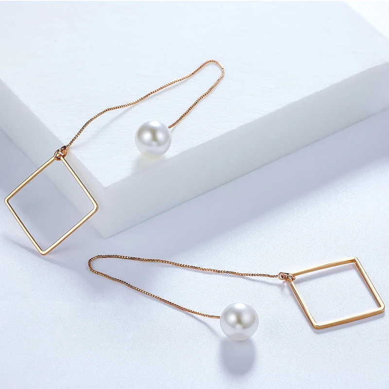 Корейская мода длинные серьги-цепочки с жемчугом квадратный сережки-подвески